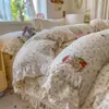 Conjunto de Colcha Acolchoada de Renda Grande Estilo Romântico Francês Quatro Peças Estilo Princesa Fresca INS Colcha de Gaze Plissada de Algodão Puro