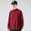 Camiseta base de algodón puro estilo americano con cuello medio alto para hombre, primavera y otoño 2026, nueva, blanca, de manga larga, top versátil