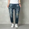 Roupas Masculinas Xintang 2026 Primavera/Verão Novos Calças Cropped Masculinas, Levemente Afuniladas, Sem Elasticidade, Jeans Rasgado, Novo Estilo, Dropshipping.
