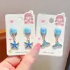 Estilo océano cola de sirena concha estrella de mar aretes para niños sin perforación orejas niñas colgante de perla a prueba de dolor lindos aretes