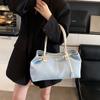 Vintage Denim Grande Capacidade Bolsa Feminina 2025 Nova Moda Bolsa de Axila Casual Coreia do Sul Bolsa