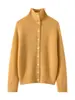 Novo cardigã de tricô de cashmere com estampa floral para outono e inverno para mulheres, apresentando gola alta, design de abotoamento simples, corte solto e um estilo relaxado e casual.
