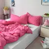 Estilo INS color sólido algodón puro algodón lavado artículo individual funda de edredón funda de edredón 100% algodón juego de tres piezas estudiante doble juego de tres piezas ropa de cama