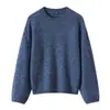 Outono/Inverno 2026 Novo Tricô Gola Redonda com Mistura de Fios de Lã Tencel Manga Longa Feminino Macio e Solto Base Camada Superior