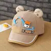 Boné de beisebol infantil, novo chapéu de outono com desenho de urso e escavadeira, boné de veludo cotelê fofo estilo coreano, transfronteiriço