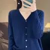 Cárdigan corto de punto nuevo estilo con cuello en V para primavera y otoño, tejido de terciopelo Andy, cárdigan fino de color liso para mujer al por mayor