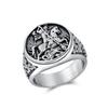 Anillo Retro Personalizado Caballero Templario Acero Titanio Europeo y Americano Transfronterizo Nudo de Moda Joyería de Mano para Hombre Venta Directa de Fábrica