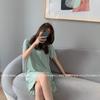 Vestido Fresco de Seda de Hielo para Verano, Vestido Sencillo de Longitud Media para Estudiantes, Ropa de Casa Holgada, Camisón de Color Sólido