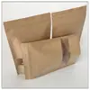 Suministro directo de fábrica bolsa con ventana de papel Kraft autosellante autoportante para alimentos fruta seca a prueba de humedad película mate bolsa con cremallera tridimensional en stock