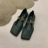 Mocassins Retro de Bico Quadrado com Corrente de Metal para Mulheres, Novos Sapatos Mary Jane de Couro Versáteis Estilo Britânico 2025 para Mulheres