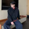 Suéter com capuz e meia-botoa masculino outono e inverno solto estilo old money oversized malha top moderno