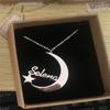 Hombres y mujeres: Collar personalizado con nombre de estrella y luna para mujer, cadena larga con placa de identificación de acero inoxidable, oro rosa y plata
