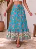 Falda Larga Estampada de Rayón de Cintura Alta Falda Midi con Abertura Vestido de Playa Vacaciones de Playa Estilo Bohemio Falda de Dobladillo Ancho Mujer