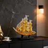 Adorno de Velero de Resina Transparente con Degradado Dorado, Decoración de Escritorio Minimalista Moderna Hecha a Mano