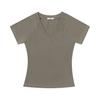 UNBDNS estilo americano simples raglan manga curta camiseta feminina primavera e verão slim slim decote em V doce e picante top base camisa