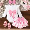 Estilo Europeo y Americano Primavera Nuevo Moño Mameluco Blanco Rosa Lindo Hinchado Vestido de Princesa Conjunto de Ropa para Bebé