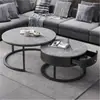 Mesa de centro redonda de roca nórdica para sala de estar, adecuada para casas pequeñas, juego de mesa de centro pequeña redonda extensible de alta gama
