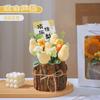 Barril de Madera de Graduación, Ramo de Peluche Tejido de Caquis y Girasoles, Regalo Inspirador para Ánimo de Exámenes