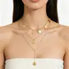 Collar Largo con Colgante Redondo de Aleación Multicapa Europeo y Americano para Mujer, Joyería de Moda Retro con Personalidad de Nuevo Estilo, Accesorios Transfronterizos para Mujer