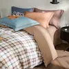 Juego de ropa de cama de cuatro piezas de algodón puro de alta calidad, alto número de hilos, engrosado, cepillado, 100% algodón, sábana, funda de edredón, funda de almohada, ropa de cama para todas las estaciones
