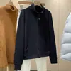 ¡Dile adiós al estorbo! De Rong top cómodo versátil con cuello de soporte de bolsillo, cierre de cremallera, corte ajustado, favorecedor, sudadera chaqueta elástica para mujer