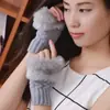 Guantes de punto de lana transfronterizos imitación conejo invierno para mujer, cálidos, antideslizantes, para deportes al aire libre, con felpa, cortos, de media mano, venta al por mayor