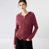 Cardigã de cashmere com capuz em tricô de cable para mulheres, novo suéter de tricô liso para outono e inverno, casaco quente solto e versátil