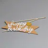Pastel Hornear Decorativo Enchufe Firma Feliz Cumpleaños Banderín de Bola de Pelo Arco Tarjeta-en Mesa de Postres de Fiesta Disfraz