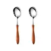 Cuchara Redonda de Acero Inoxidable 304 con Mango de Madera para Uso Doméstico, Cuchara de Comedor Sólida de Madera con Mango de Calabaza, Cuchara de Madera de Ala de Pollo, Cuchara de Alto Valor Estético