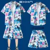 Traje de Viaje Camisa de Manga Corta para Hombre Camisa de Playa Costera Pantalones Cortos Casuales de Vacaciones Tallas Grandes Pantalones de Tres Cuartos Ropa de Pareja