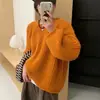 2024 Otoño e Invierno Nuevo Suéter Pulóver Japonés Retro de Línea Gruesa de Color Sólido para Mujer Estilo Lazy Color Caramelo Tejido