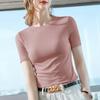 Camiseta Modal de Manga Curta para Mulheres Verão 2025 Nova Camiseta Básica Feminina de Gola Redonda Cor Pura Top Justo Elástico