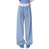 Pantalones de pierna ancha a cuadros rosas Dopamina para mujer Verano 2024 Delgados Color de contraste Cintura alta Rectos de dosis Rectos Versátiles Casuales