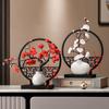 Adornos para Jarrón, Sala de Estar, Arreglo Floral, Biombo de Madera de Alta Gama, Nuevas Decoraciones Familiares de Flores Artificiales Estilo Chinoiserie, Una Pieza al por Mayor