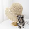 Sombrero de Paja con Lazo para Mujer en Verano, Sombrilla Pequeña Fresca de Perlas, Protección Solar, Sombrero Solar Anti-UV, Lindo Sombrero de Playa, Trendy