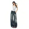 Jeans Vintage Desgastado de Nicho com Textura Patchwork Arranhado Lavado Design Solto Emagrecedor para Mulheres Primavera 2026