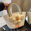 Saco de palha moda feminina fora tecido cesta de mão bonito arco-íris corda de algodão festa de aniversário presente cesta de flores