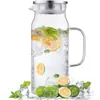 Jarra de vidrio de 2 litros 68 oz con tapa y boquilla con asa para refrigerador hervidor bebida caliente/bebida fría botella de agua de vidrio té helado