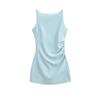 Estilo Celebridade Vestido Slim de Um Ombro com Cintura Plissada Verão Novo Desejo Puro Simples Sem Mangas Cor Sólida Saia Curta