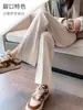 Pantalones casuales de pana para mujer con abertura, adecuados para figuras petite y tallas grandes, de cintura alta, con caída fluida, de pierna recta y de pierna ancha, perfectos para otoño