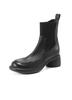 Botas de tricô macio de pele de carneiro com costura texturizada para luta com casaco 2024 botas curtas de couro de salto médio grosso bico redondo para mulheres