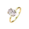 Modelo Nuevo Más Vendido Transfronterizo, Venta al por Mayor Directa del Fabricante, Anillo de Zirconia Oval Súper Brillante Chapado en Oro Real para Mujer, Lujo Ligero con un Toque de Alta Gama, Yanxiang
