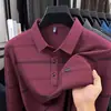 Camiseta de Manga Larga para Hombre Primavera y Otoño 2026, Polo Rayado Elegante de Negocios Casual con Cuello Campana para Hombre de Mediana Edad