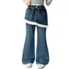 Nuevos pantalones largos de otoño para niñas, pantalones vaqueros anchos de estilo coreano, dulces y versátiles, con ribete de encaje para niñas pequeñas