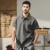 Camisa Polo Americana Camisa de Manga Corta para Hombre Verano Tendencia Marca Holgada Camiseta Lag Estilo Japonés Retro Casual Top de Media Manga