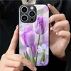 Aplicável ao Vidro Temperado para Apple 18PRO 17PROMAX Tulipa Roxa Capa Protetora iPhone16 Flor 17E