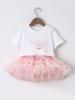 Lingfeng Clothing Camiseta Laço Renda Meninas 2025 Verão Novo Coreano Saia Tutu Infantil Top Manga Curta