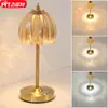 Lámpara de Mesa de Metal con Flor Pequeña de Vidrio Ámbar Transfronteriza, Lámpara de Atmósfera para Mesita de Noche de Dormitorio, Luz Nocturna Táctil Recargable