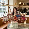 Bolsa de palha tecida com franjas em estilo étnico, bolsa de ombro grande vintage boêmia, bolsa transversal de grande capacidade para viagens e deslocamento