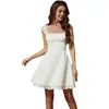 Vestido Europeo y Americano Transfronterizo Comercio Exterior Temperamento Encaje Plisado Corto Cuello Cuadrado Tirantes Falda Diseño de Empalme para Mujer